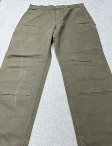 CARHARTT canvas green Work Pants wear Size W 36 L 34 vtg 90's double dungaree - Picture 1 of 19