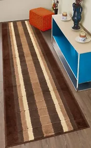 RUNNER RUG Hallway Kitchen Squares Design Brown Soft Touch 26" / 30" / 36" Wide - Picture 1 of 3