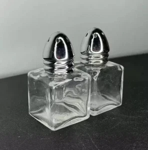 Small Glass Cube Salt & Pepper Shaker Set Modern Square Silver Top Pair 2.25” - Picture 1 of 12