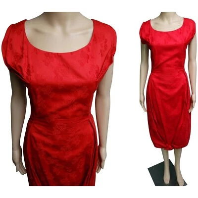 Vestido de cóctel rojo vintage de los años 50 M. Nadler algodón satén como está Foto 1 de 4