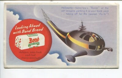 Bond Bread Advertising Blotter Card Helicopter Future American Food Aviation - Image 1 of 2