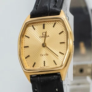 **NEAR MINT** Vintage OMEGA De Ville Cal.1387 Quartz Push Crown Gold Dial Ladies - Picture 1 of 16