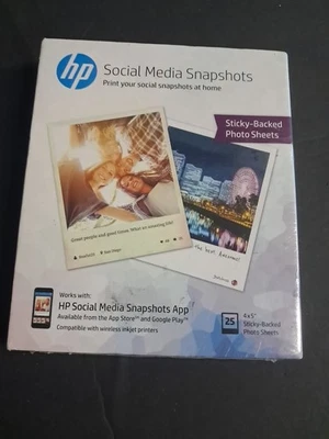 New HP Social Media Snapshots STICKY BACKED Photo Paper 4 x 5” 25 Sheets ~ NEW - Image 1 of 3