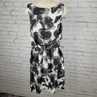Vestido recto Ann Taylor blanco y negro con cinturón sin mangas forrado elástico talla 12 Foto 1 de 4