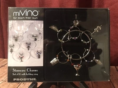 全新 6 件套 Mi Vino Stemware Charms 银色马提尼、石灰、摇摇器等 — 第 1/4 张图片