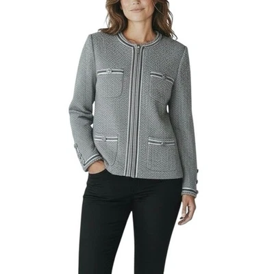 St. John Collection by Marie Gray Silver Metallic Cross Zip Jacket - 12 - Image 1 of 4