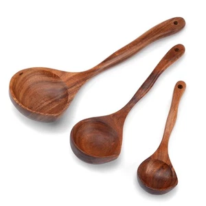 Wooden Ladle Spoon Set, 3 Size Teak Large Soup Ladel Wood Spoons for Cooking ... - Picture 1 of 9