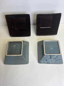 Pier One Stoneware TRANQUIL 8.25" Square Plate Teal Blue Green Cherry Set Of 4 - Picture 1 of 11