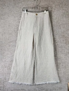 Reformation Flat Front Wide Leg Linen Crop Trouser Pants Womens 2 Beige Raw Hem - Picture 1 of 13