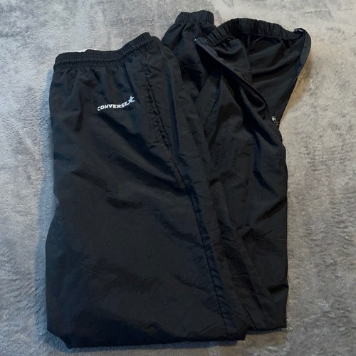 Pantaloni Converse vintage uomo medi neri nylon giacca a vento pista riscaldamento USA anni 90