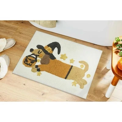 Alfombra de baño Dachshund Doxie de felpa de algodón Halloween otoño bruja calabaza 17”x24” Foto 1 de 4