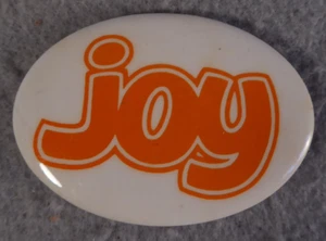 Joy Button Pin Orange & White Oval Vintage - Picture 1 of 3