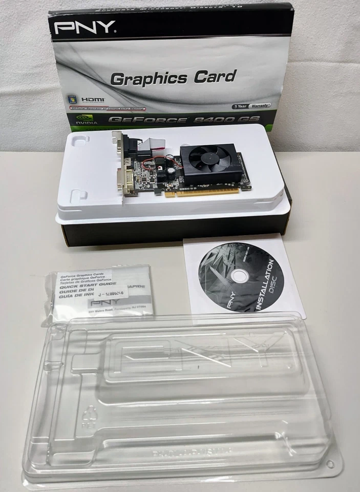 PNY GeForce 8400GS 512M DDR3 PCIE Graphics Card HDMI VGA DVI-D VCG84512D3SXPB - Image 1 of 4