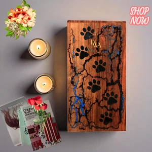 WOODEN Pet Paw Urn Box ,Urn For Pets Memorial keepsake ,Cherished Ashes Holder - Picture 1 of 8