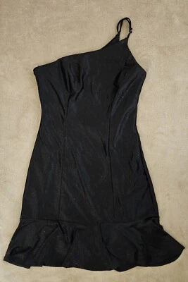 Mini Vestido Love Nickie Lew Negro Brillante Un Hombro y Volantes Inferior Para Mujer S Foto 1 de 4