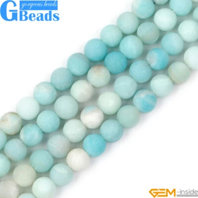 Matte Round Blue Amazonite Stone Beads for Jewelry Making Strand 15" Big Hole - Image 1 of 4