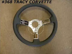 1963-1982 Corvette Steering Wheel Black Leather 3 Spoke Chrome 14" 2.5" Depth - Picture 1 of 1