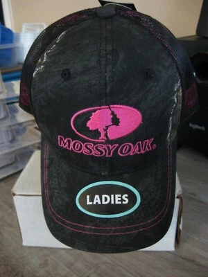 Ladies Mossy Oak Camo Cap Embroidered Hot Pink Logo Solid Panel Hunting Hat OSFM - Image 1 of 4