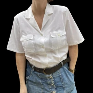 Vintage Blouse 14 Shirt 80s Retro Top White Shirt Utility Minimalist Preppy - Picture 1 of 24