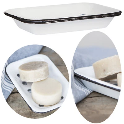 Vintage Seifenschale Emaille Shabby Weiß 15cm 2-tlg Seifenhalter Seifenablage - Bild 1 von 4