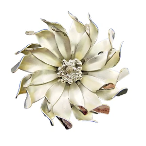 Vintage 3D Flower Brooch Pin Brushed Silver Tone Curled Petals Retro 1960s 2" - Picture 1 of 24