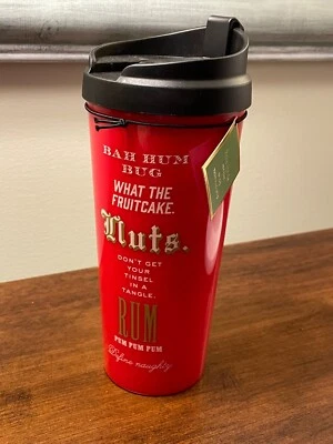 Kate Spade Bah Hum Bug Hot/Cold Travel Cup Tumbler Red & Gold w/Black Lid NWT - Image 1 of 4