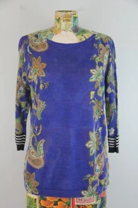 Ann Taylor Loft Women XS Thin Knit Top Blue Paisley Half Sleeve Shirt Sheer #568 - Picture 1 of 15