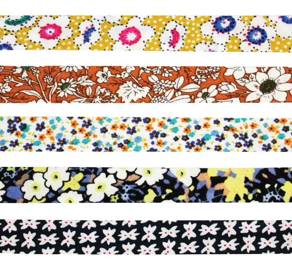 Sesgo Algodón 1 CM X 1 M Flores Azul Amarillo 5 Piezas Foto 1 de 1