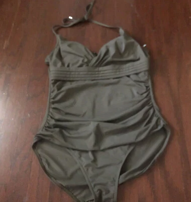 Calvin Klein 橄榄褶前连体泳衣 10 码 — 第 1/4 张图片