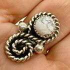 Navajo White Buffalo Turquoise  Ring Sz 7.5 Sterling Silver Native Signed R