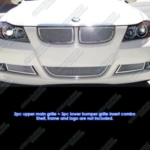 Fits 2006-2007 BMW 3-Series E90 Sedan Stainless Steel Mesh Grille Combo - Picture 1 of 3