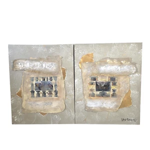 Van Stafford Mixed Media Diptych Two Panel Minimalist Tan Neutral Artwork 24x30 - Picture 1 of 9