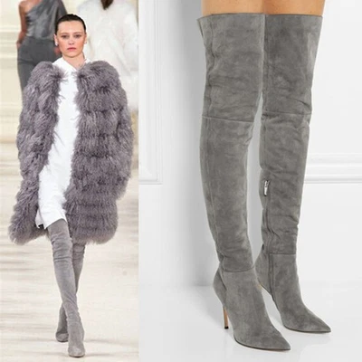 Botas elásticas por encima de la rodilla Occidente Runway para mujer punta puntiaguda tacón de aguja alto Foto 1 de 4