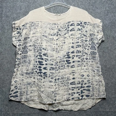 Lungo L'Arno Shirt Womens 3X Beige Blue Linen Cotton Italy Animal Boho Top Light - Image 1 of 4