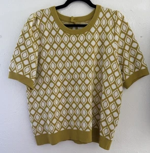 MAEVE Anthropologie Harmon Jacquard Sweater  XL Chartreuse White NWT - Picture 1 of 9