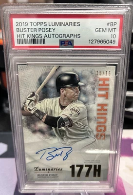 2019 TOPPS LUMINARIES BUSTER POSEY AUTO HIT KINGS /15 PSA 10 GEM MINT POP 2 - Image 1 of 2