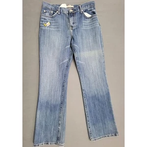 Pantalones de mezclilla vintage Lena para mujer talla 10 corte boot tiro medio bordado floral azul - Imagen 1 de 10