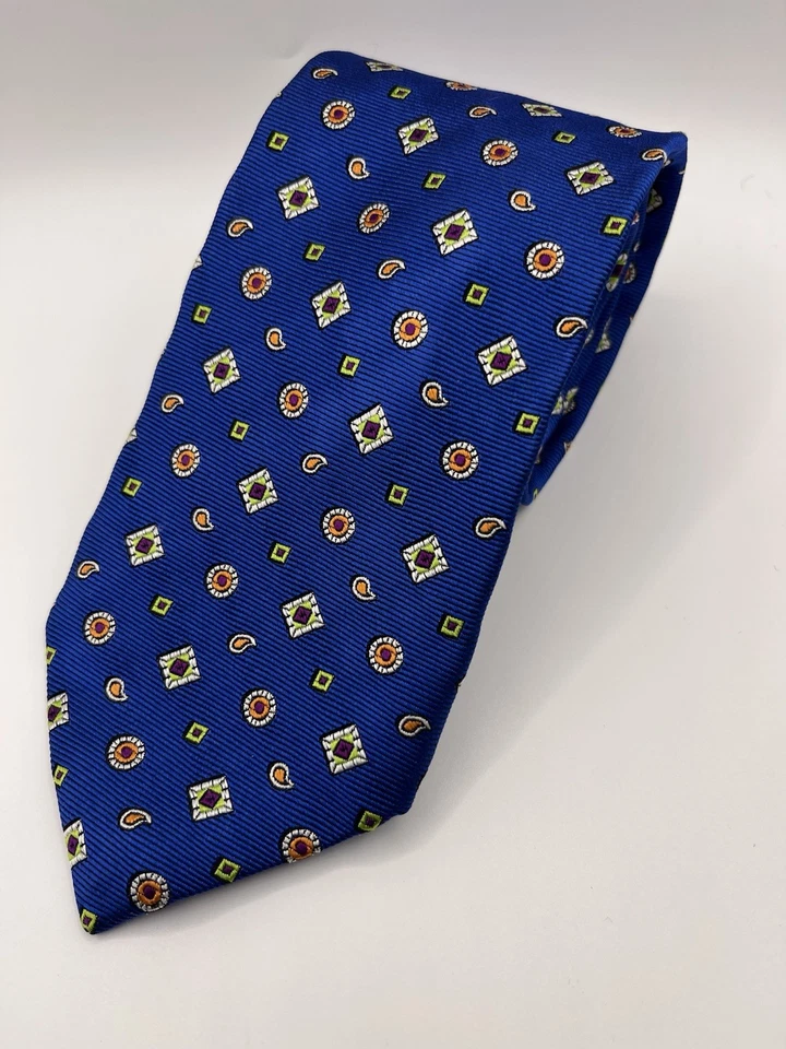 Corbata ETRO para hombre 100 % seda diseñador ITALIA azul geométrico usada en excelente estado Foto 1 de 4