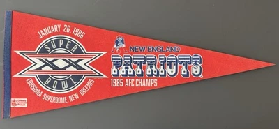 Pennant completo assinado (Steve Nelson) Vintage 1985 New England Patriots Super Bowl XX - Imagem 1 de 2