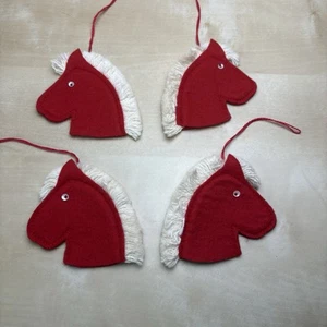 Vintage Lot of 4 Hand Stitched Horse Felt Sequin Fringe Christmas Tree Ornament - Picture 1 of 6