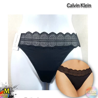 NWT 1-Pack Calvin Klein Women's M Micro With Lace Waist Thong Panty QD3779 Black - Image 1 of 4