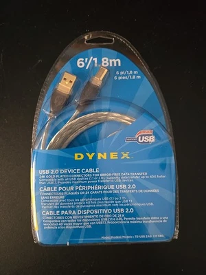 Dynex USB 2.0. A-B DEVICE CABLE 6 FEET 1.8 m NEW SEALED TE-USB 2AB 2.0 SBG - Image 1 of 4
