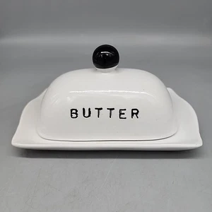 Old World Market White Oversized Covered Butter Dish with Lid Farmhouse - Picture 1 of 5