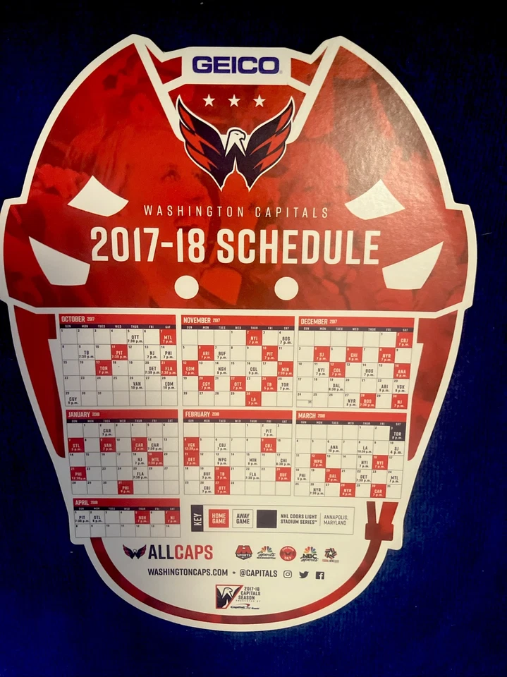Washington Capitals SGA 2017-2018 Calendario Imán Stanley Copa Ganadora Temporada  Foto 1 de 1