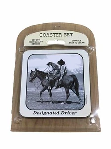 DRUNKEN COWBOY DOG DESIGNATED DRIVER VINTAGE DRINK COASTERS PAUL STANTON NEW - Picture 1 of 7
