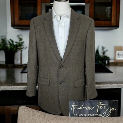 Andrew Fezza Sport Coat Mens 42R Brown Soft Flannel Tweed Check - Image 1 of 4