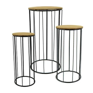 Metall Pflanzsäule - 3er Set - Holz Beistell Tisch Pflanzen Blumen Topf Ständer - Bild 1 von 1