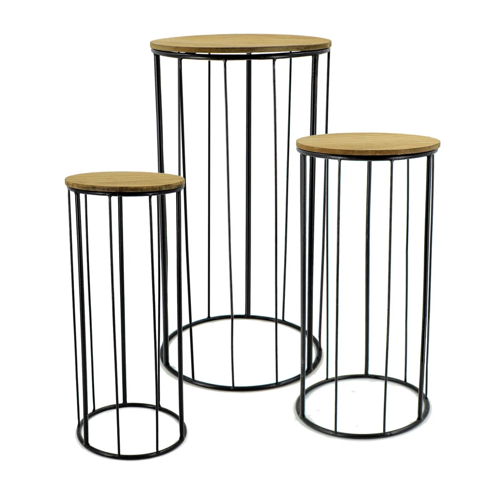 Metall Pflanzsäule - 3er Set - Holz Beistell Tisch Pflanzen Blumen Topf Ständer - Bild 1 von 1