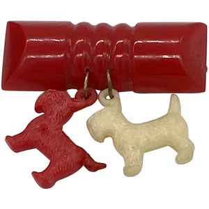 Vintage Bakelite & early plastic dangling scotty dogs pin brooch - Picture 1 of 5