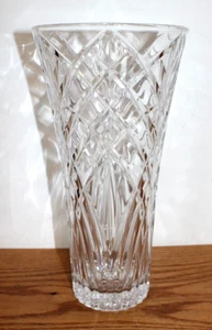 Impresionante Jarrón Grande 12" Corte Acampanado CRISTAL, Patrón Diamante y Abanico, Sin Marca - Imagen 1 de 4